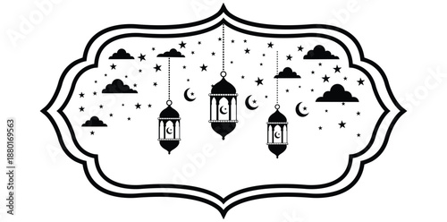 lantern,moon,star silhouette illustration for night celebration design vector graphic for cultural theme