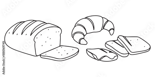 bread,croissant,loaf line art illustration for bakery food design vector graphic for menu theme