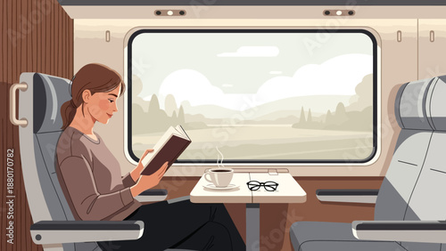 Woman Reading on a Train Journey.