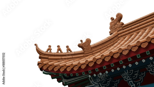 Detail of Traditional Chinese Pagoda Roof with Ornaments
