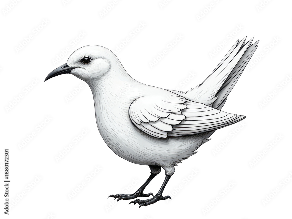 Fototapeta premium A simple illustration of a bird sitting on a plain white background, perfect for use in educational materials or as a design element