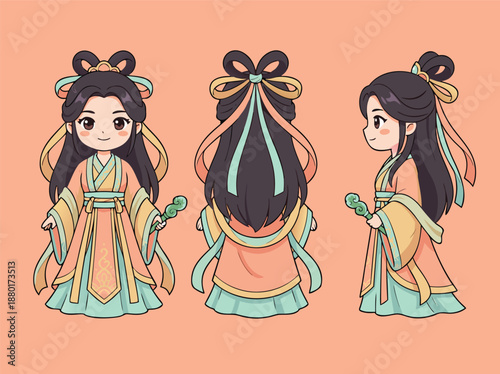 Chibi Chinese Girl Character Design.