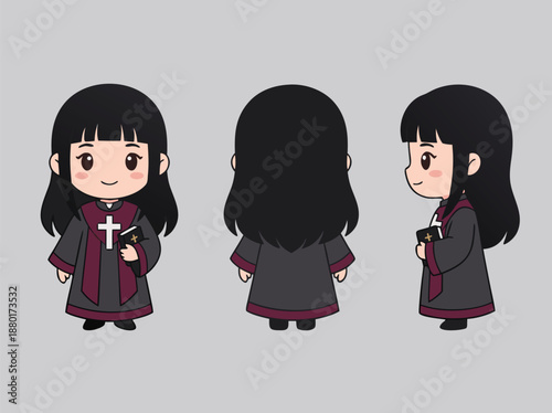 Chibi Clergy Woman Holding Bible.