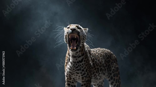 Ferocious Leopard Standing and Roaring Full Body in Frame Wildlife Portrait Generative AI