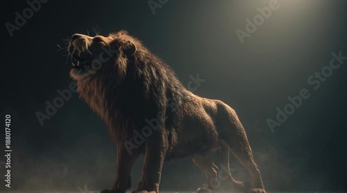 Ferocious Lion Standing and Roaring Full Body in Frame Wildlife Portrait Generative AI