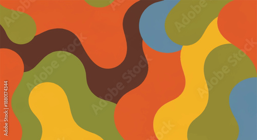 Retro 70s Style Abstract Wave Pattern with Earth Tone Colors and Organic Shapes