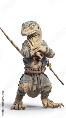 Lizard Ninja Character Full Body Isolated on White Background Generative AI