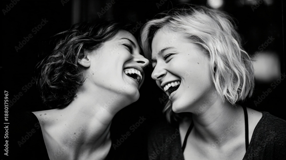 Fototapeta premium close friends laughing together candid moment natural light emotional connection lifestyle photography