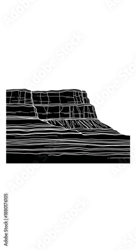 Grand Canyon Contour: A striking illustration captures the essence of the Grand Canyon's majestic formations through bold lines and contrasting shades, showcasing the raw beauty of geological wonder.