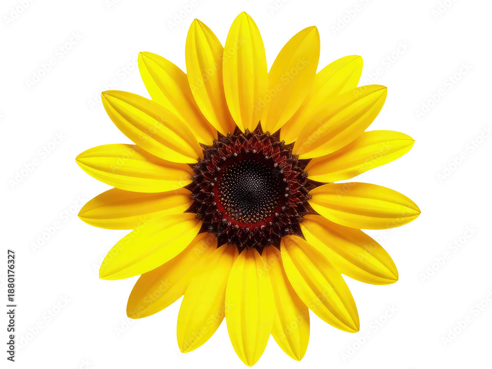 Fototapeta premium A simple yet striking image of a yellow flower with a black center on a white background