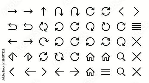 Collection of various black and white direction arrows and symbols