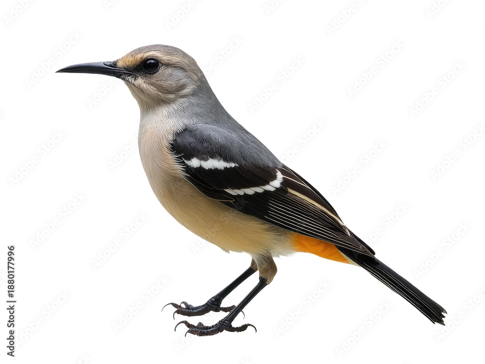 Fototapeta premium A small bird sits on a tree branch, looking out at the surroundings