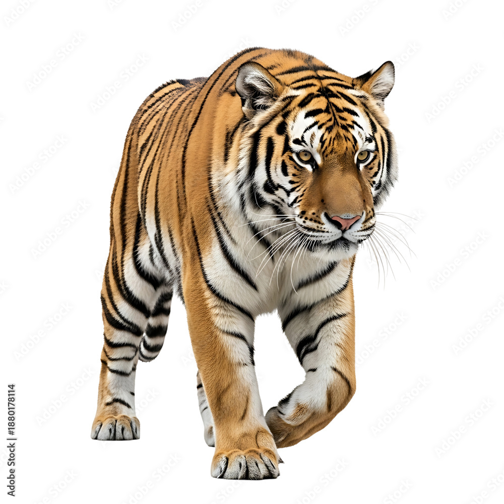 Obraz premium Majestic siberian tiger in mid-stride, capturing the essence of wildlife beauty