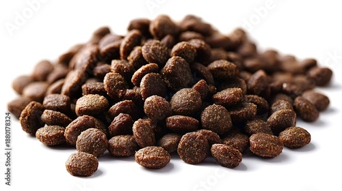 Dry pet food kibble pile providing balanced nutrition
