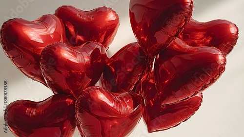 Red heart balloons floating creating a festive background