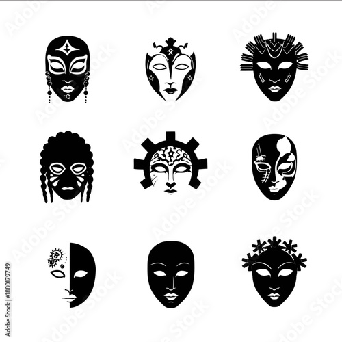 black and white icons of masks simple white background venice Gear