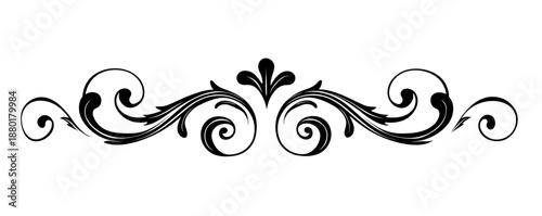 A simple black vector line drawing of an elegant symmetrical decorative element with swirls on the left and right sides The design should be minimalist yet vi