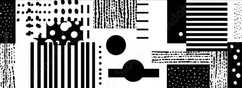Simple black and white seamless pattern clean dots stripes and basic shapes Scandinavian minimal style high contrast modern and abstract