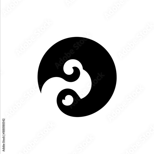 A 2D black and white weshaped symbol imperfect subtle monster theme mix with spirals emotional and symbolic negative space used cleverly minimalist clean logo