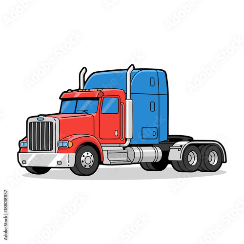 Cartoon Flat Style Semi Truck Transportation Vehicle Isolated Illustration