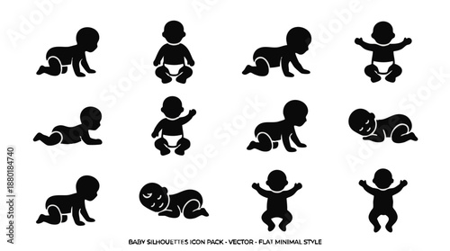 Baby Silhouette Vector Icons Set for Design