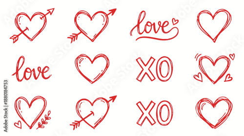 Valentine's Day heart symbols and love words