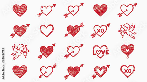 Valentine's Day heart symbols and love icons