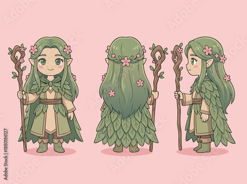 Cute Chibi Elf Druid Character Design.