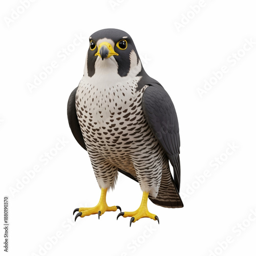 Majestic Peregrine Falcon Standing Isolated on a Clean White Background
