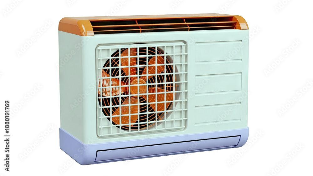 Fototapeta premium Retro-style Window Air Conditioner Unit with Orange Fan