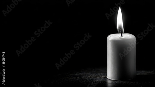 Candle lit against dark backdrop Space for your text Monochrome image symbolizing loss or sorrow
