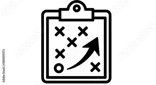 Black and white icon of a sports strategy clipboard with game plan markings.