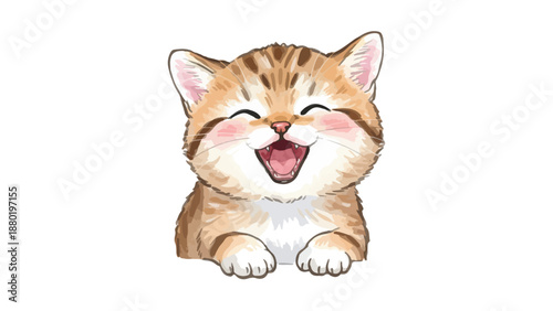 A joyful cartoon kitten with ginger and brown tabby fur