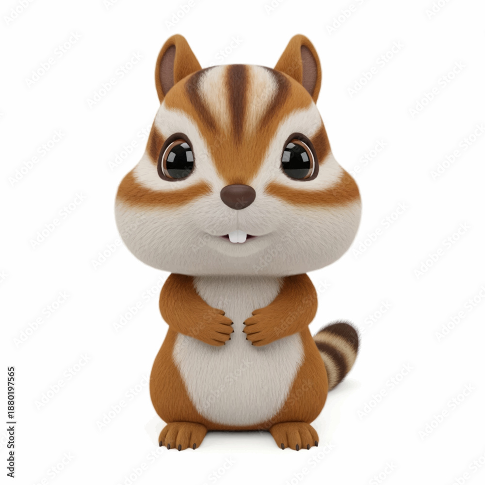 Fototapeta premium Adorable 3D Render Cute Chipmunk Front View Isolated on White 