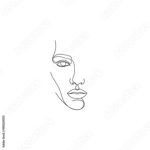Minimalist line art portrait of a womans face, elegant and simple.