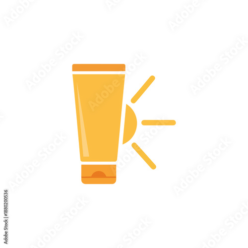 Sunscreen tube with sun rays illustration.