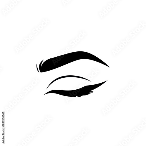 Stylized black silhouette of a closed eye with eyebrow and eyeliner.