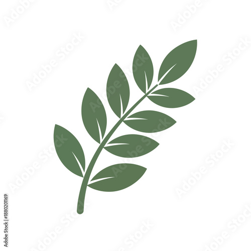 Simple green plant branch with leaves vector illustration.