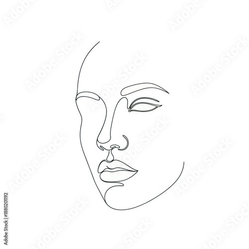 Minimalist continuous one line drawing of a womans face.