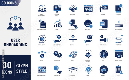 User onboarding icon set. welcome, sign up, user guide, tutorial, UX, login and more . Vector illustration