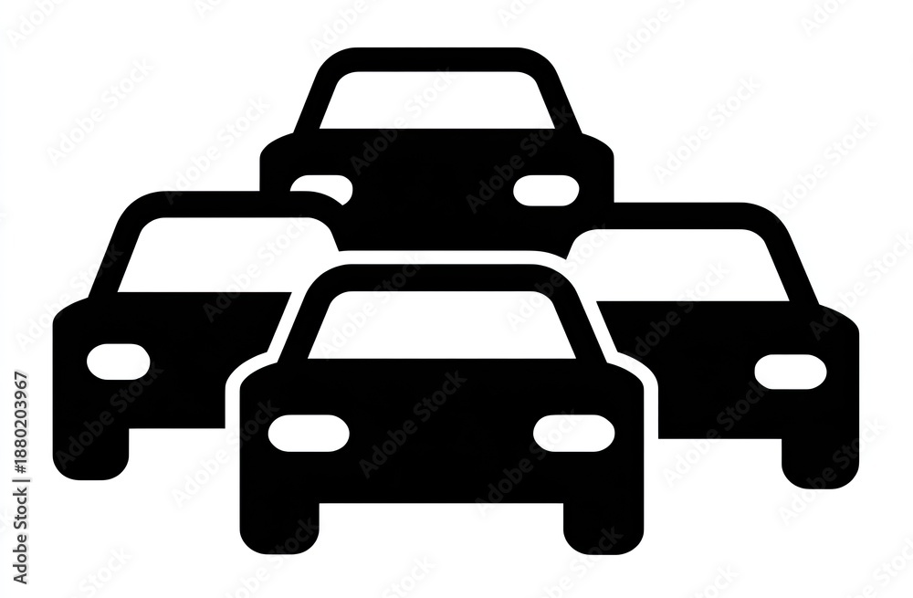 Obraz premium Black graphic depicting several cars from the front, in silhouette style