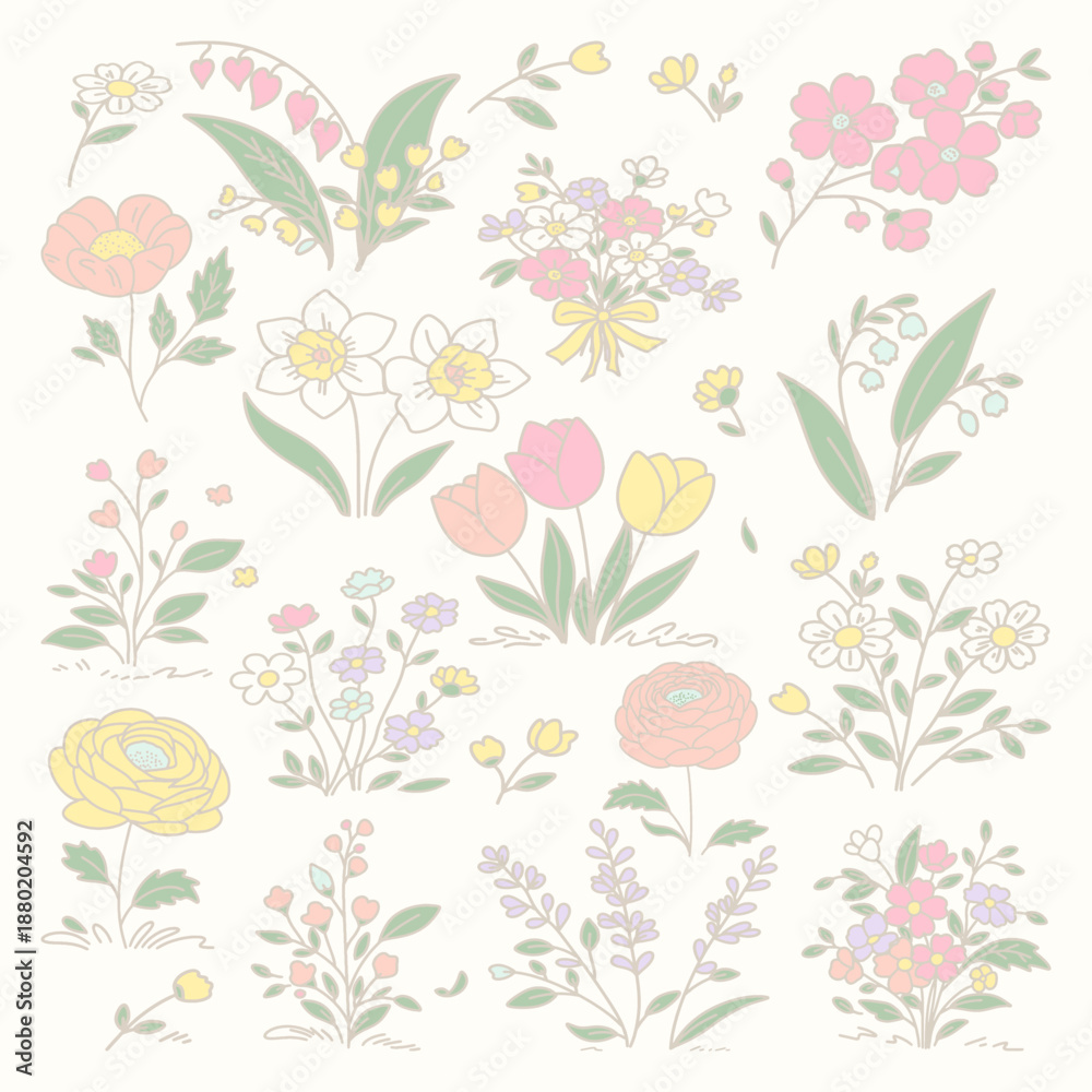 custom made wallpaper toronto digitalSpring Floral Clipart Set, featuring hand picked Cherry Blossoms, Tulips, Daffodils, and Wildflowers. Perfect for wedding invitations, scrapbooking, planners, and social media content