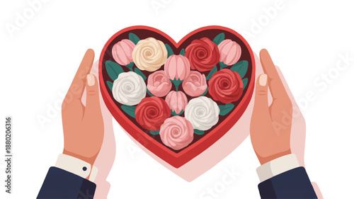 Romantic Heart-Shaped Flower Dish Arrangement for Valentine's Day Gift and Decoration