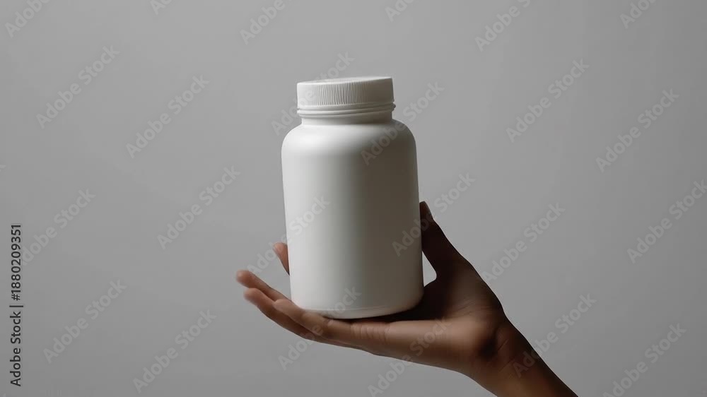 custom made wallpaper toronto digitalDark-skinned hand holding a plain white bottle with a screw cap against a clean grey background