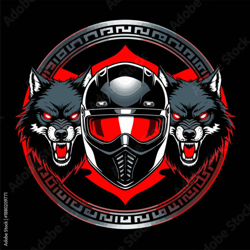 vector image of a helmet and wolf head