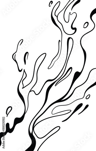 Abstract flowing organic lines black and white illustration.