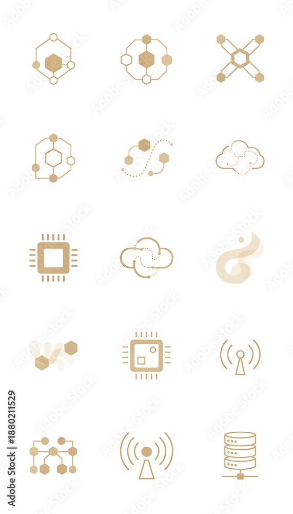 Fototapeta premium Golden Minimalist Technology Icon Set (Vertical)