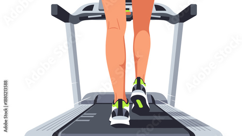 Vector flat The woman's legs in new sneakers on the treadmill