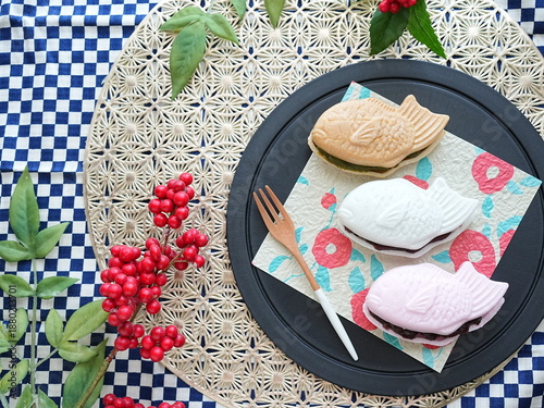 正月和菓子 鯛の三色もなか