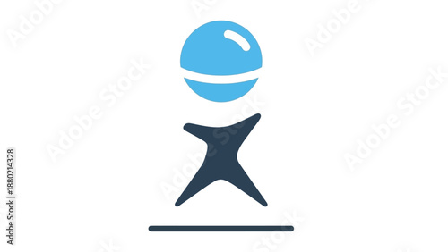 Abstract blue sphere atop a dark grey abstract pawn-like figure on a horizontal line